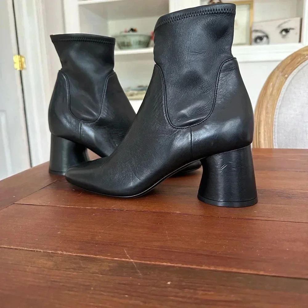 NEW KHAITE 65mm Wythe Black Leather Ankle Boots, Size 38.5 EU